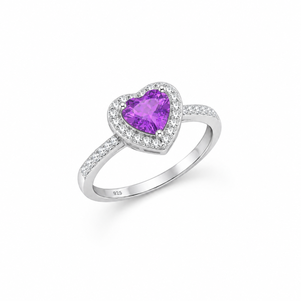 Amethyst Heart Silver Ring – ZILVARA